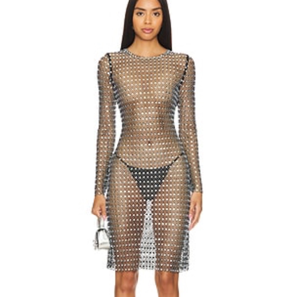 Kim Shui Mini Dress In Black Mesh Long Sleeve